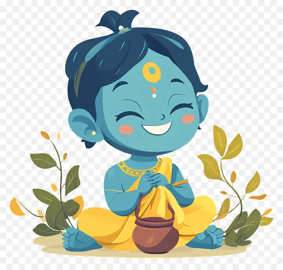 Krishna Janmashtami，Personagem De Desenho Animado Azul PNG