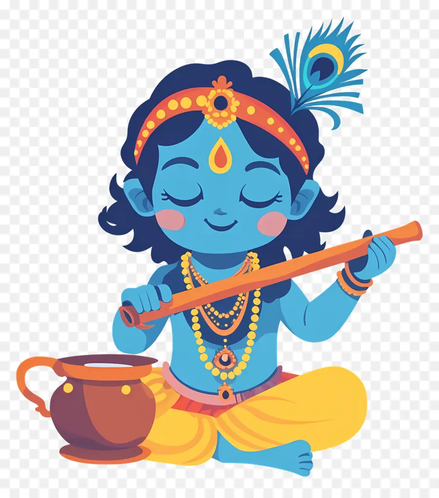 Krishna Janmashtami，Menino Azul Com Flauta PNG