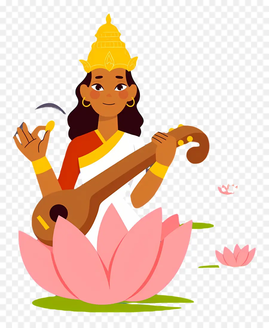 Saraswati，Deusa Com Instrumento PNG