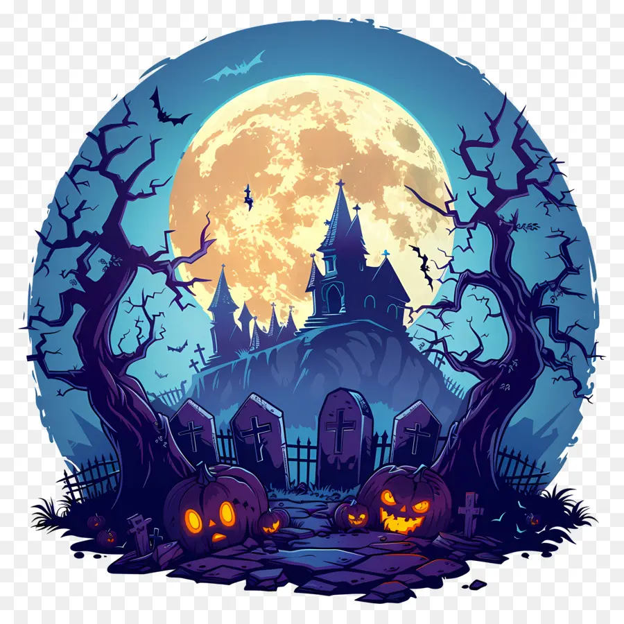 Lua Cheia De Halloween，Casa Assombrada PNG