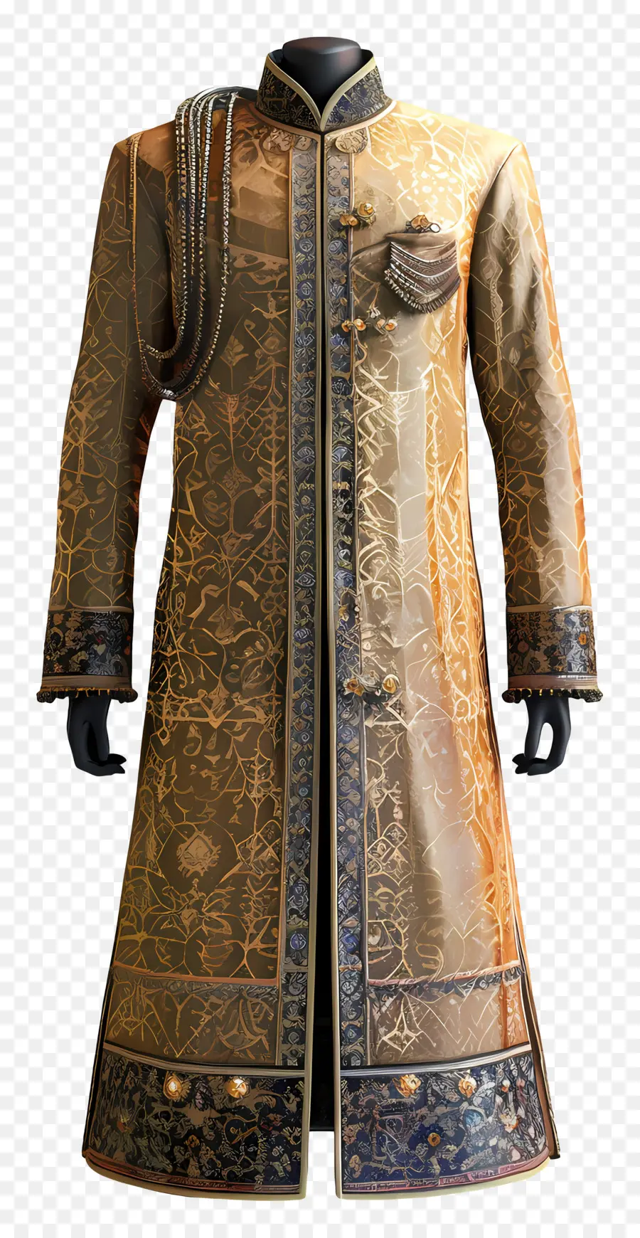 Traje Formal Indiano，Casaco Bordado Dourado PNG