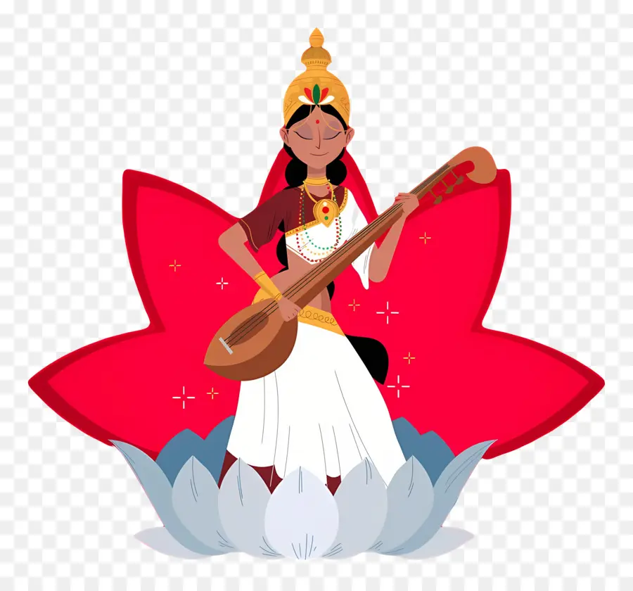 Saraswati，Deusa Com Veena PNG