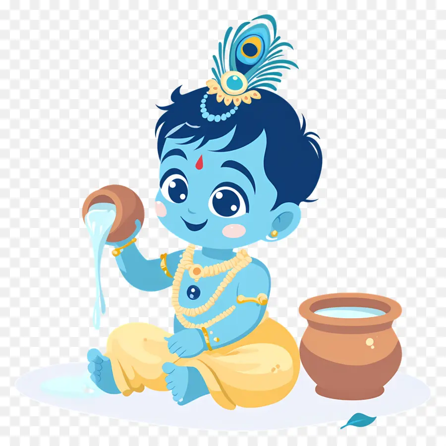 Krishna Janmashtami，Criança Azul Com Panela PNG