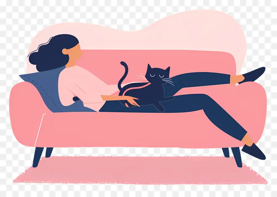 Relaxando No Sofá，Mulher Com Gato PNG