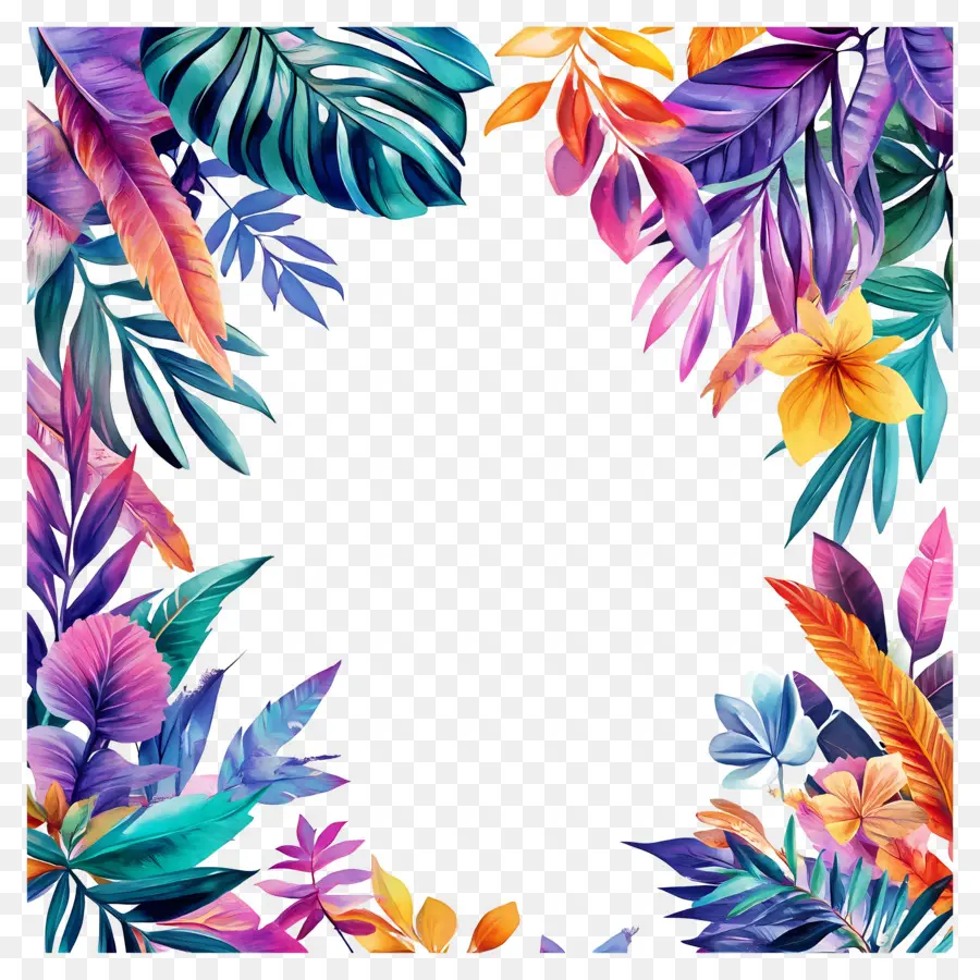 Moldura Floral Tropical，Moldura Colorida PNG