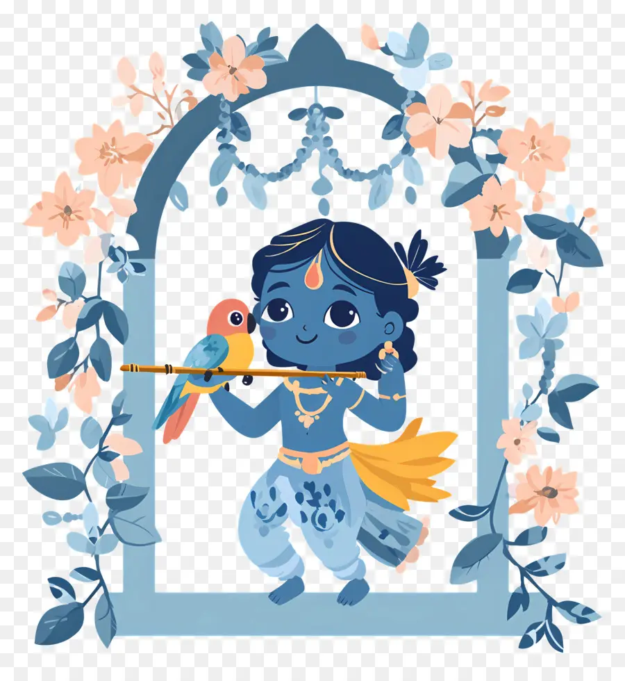 Krishna Janmashtami，Krishna Com Flauta PNG