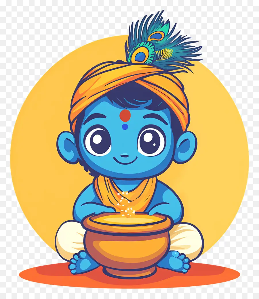 Krishna Janmashtami，Criança Azul Com Panela PNG