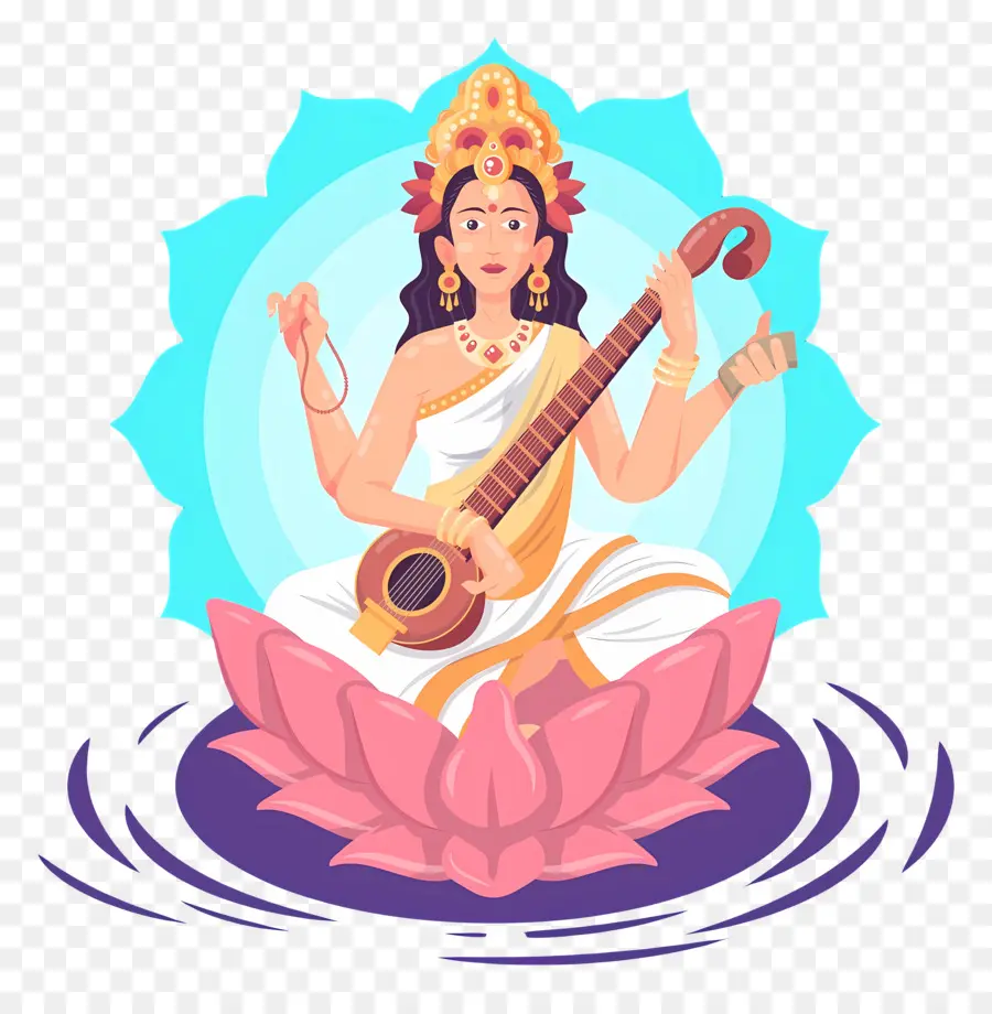 Saraswati，Deusa Em Lótus PNG