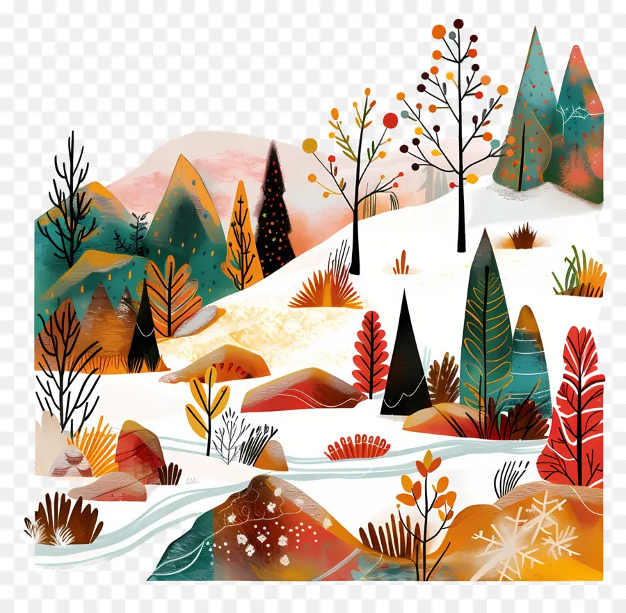 Paisagem De Neve，Montanhas Coloridas PNG