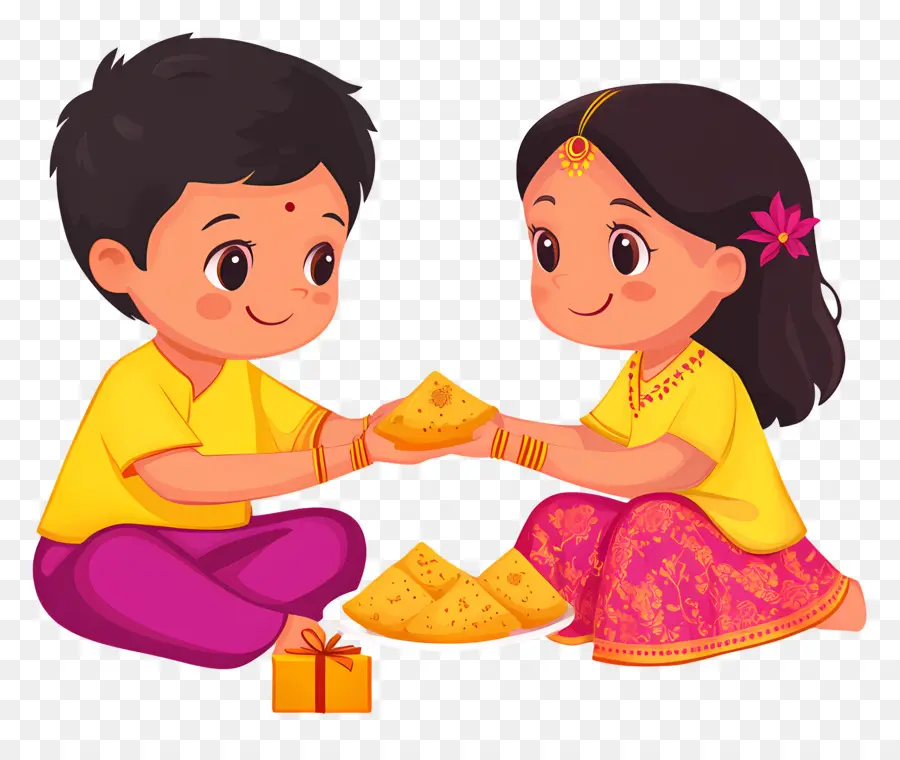 Feliz Raksha Bandhan，Crianças Compartilhando Comida PNG