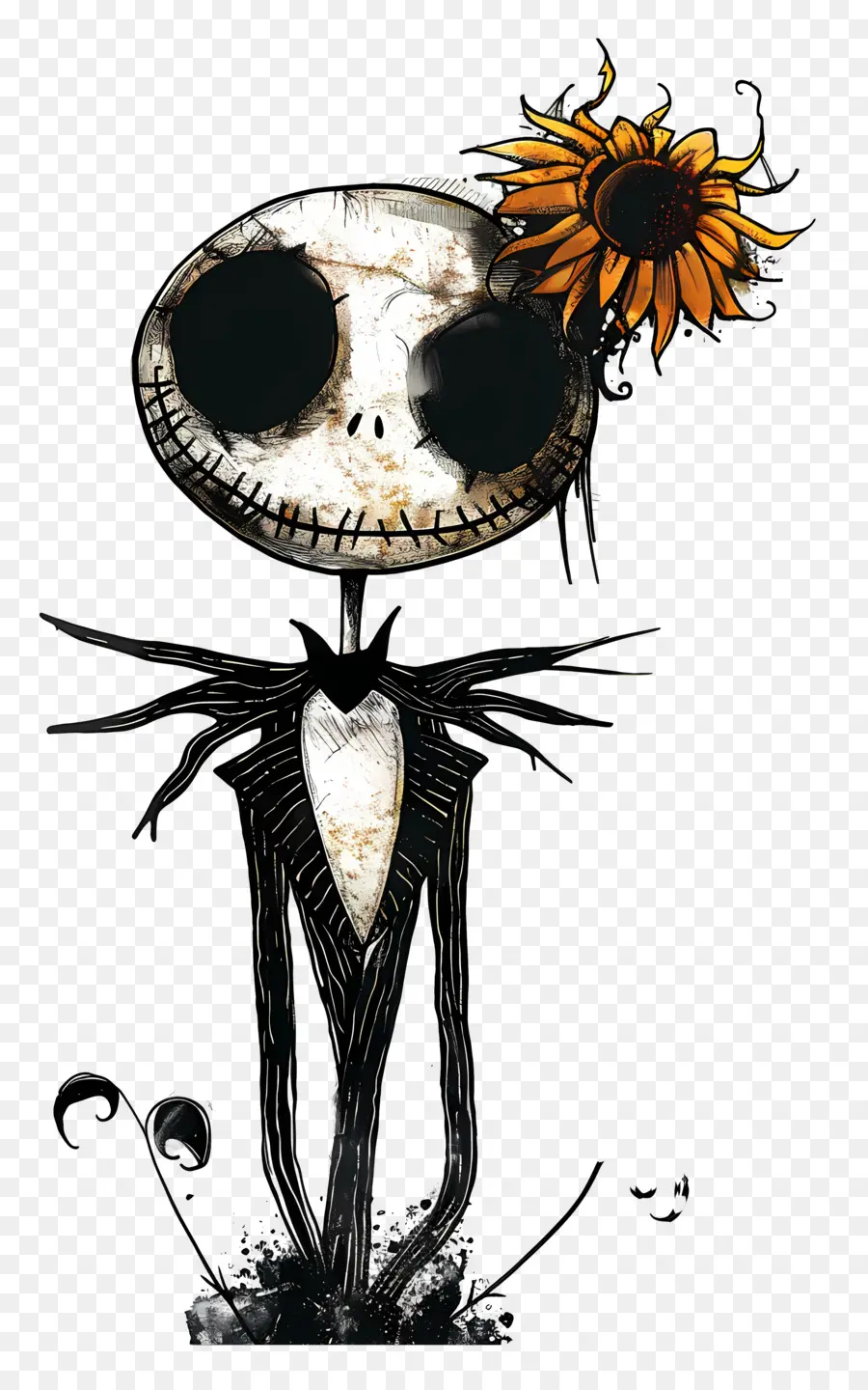 Jack Skellington，Esqueleto Com Girassol PNG