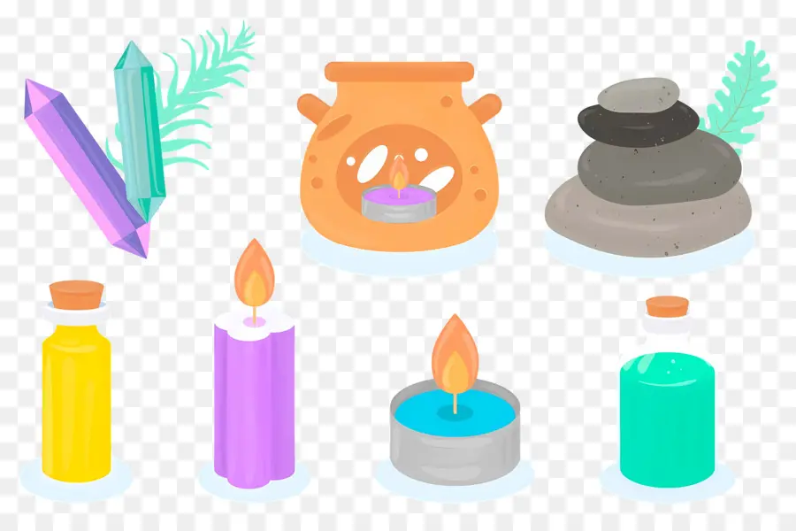 Elementos De Aromaterapia，Velas E Garrafas PNG