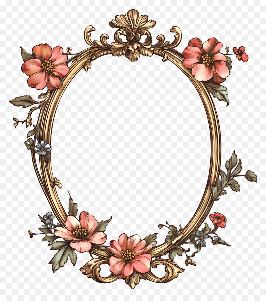 Moldura Oval Vintage，Moldura Floral PNG