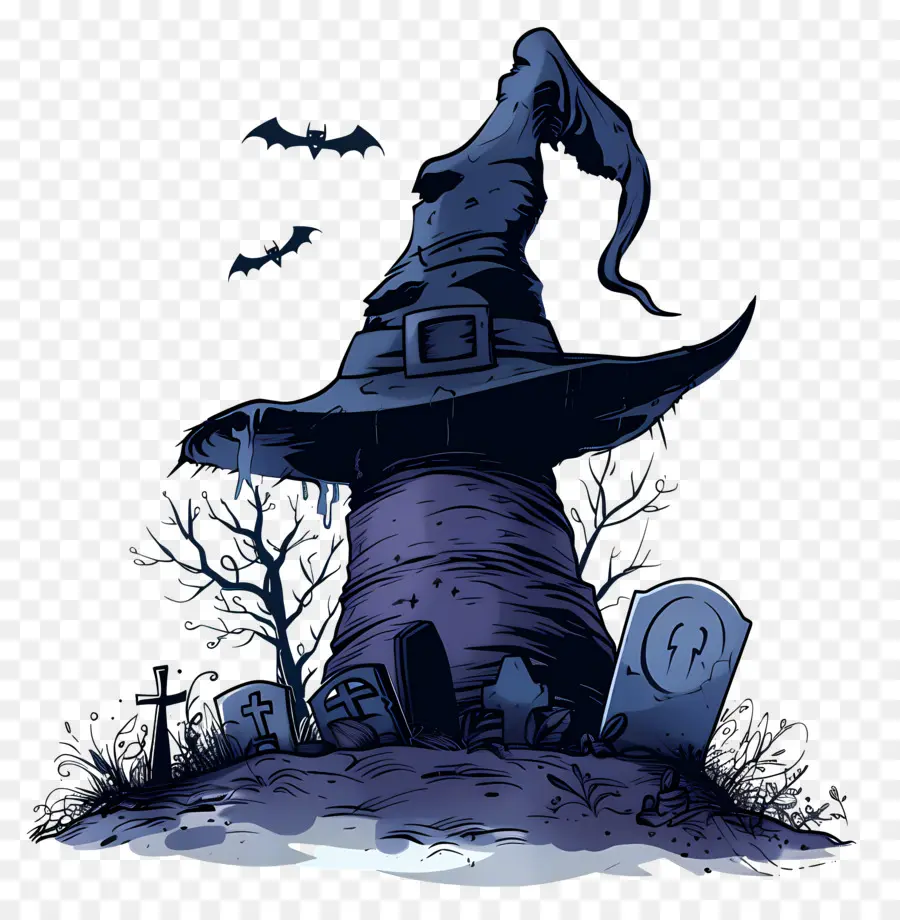 Chapéu De Bruxa De Halloween，Chapéu De Bruxa E Lápides PNG