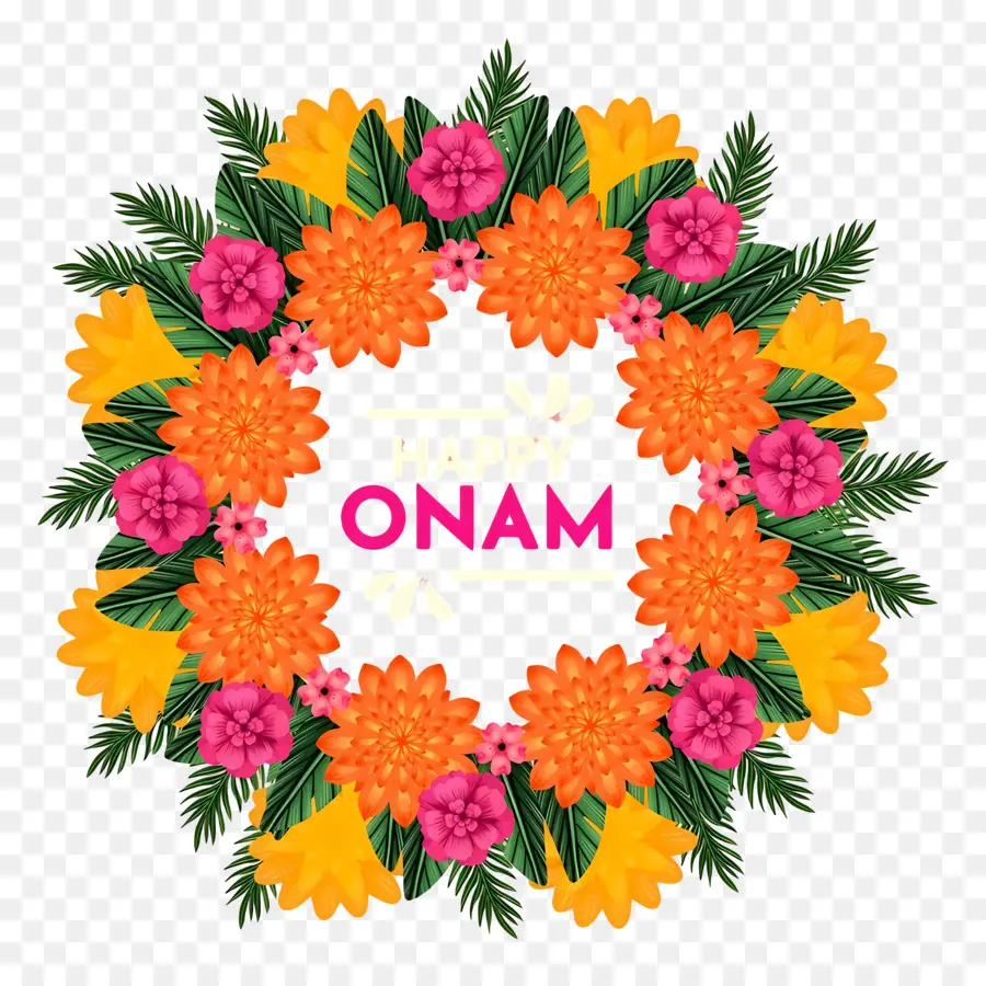 Feliz Onam，Coroa De Flores Onam PNG