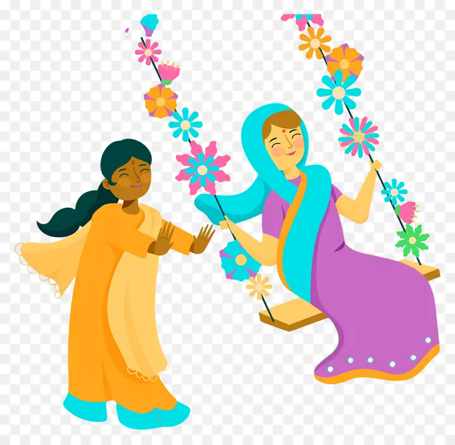 Hartalika Teej，Mulheres Com Flores PNG