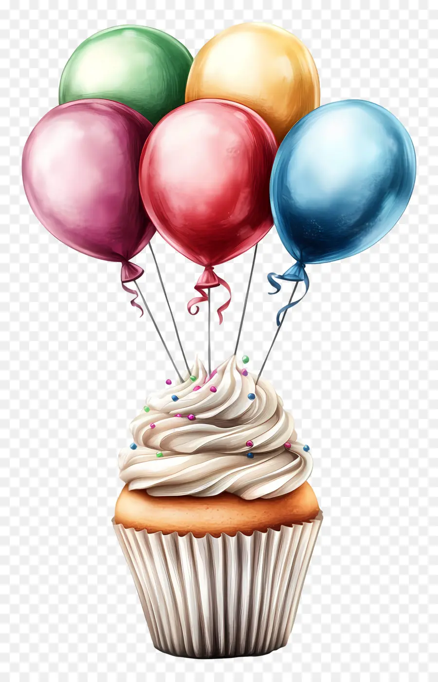 Bolinho De Aniversário，Cupcake Com Balões PNG