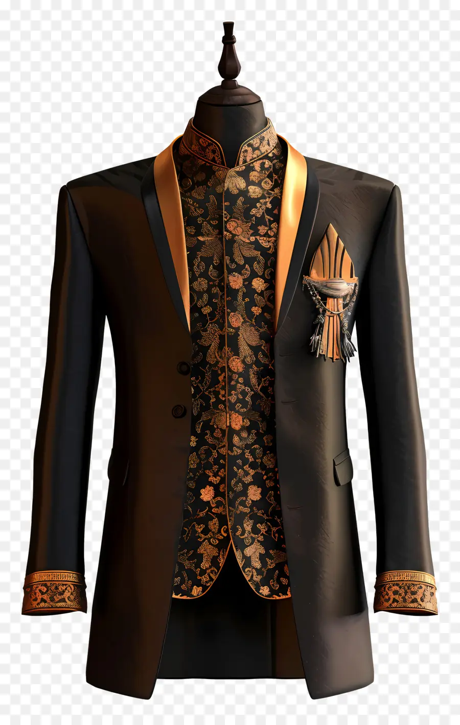 Traje Formal Indiano，Terno Preto E Dourado PNG