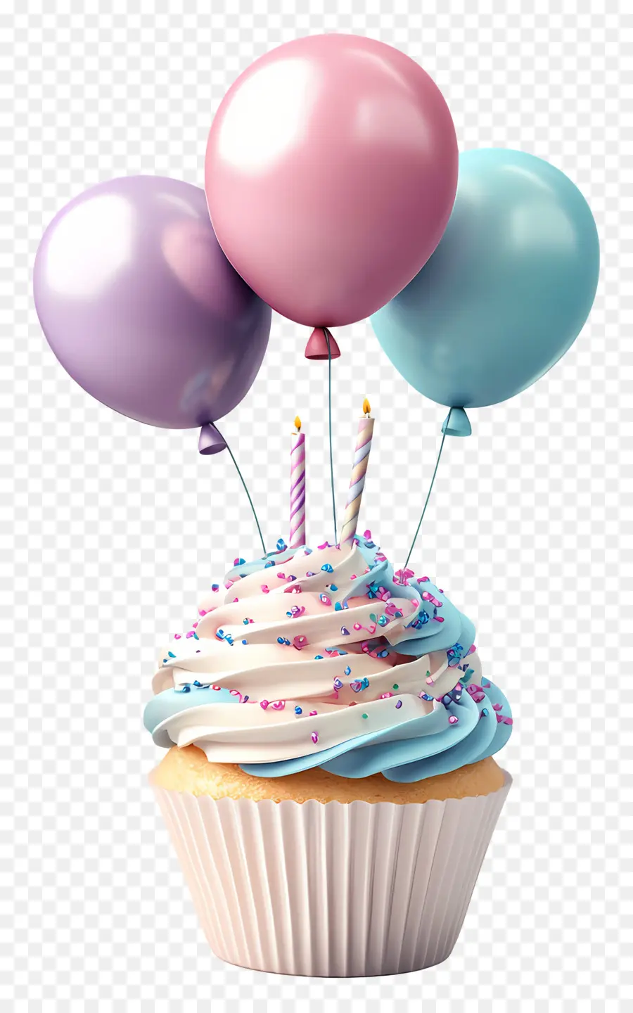 Bolinho De Aniversário，Cupcake Com Balões PNG