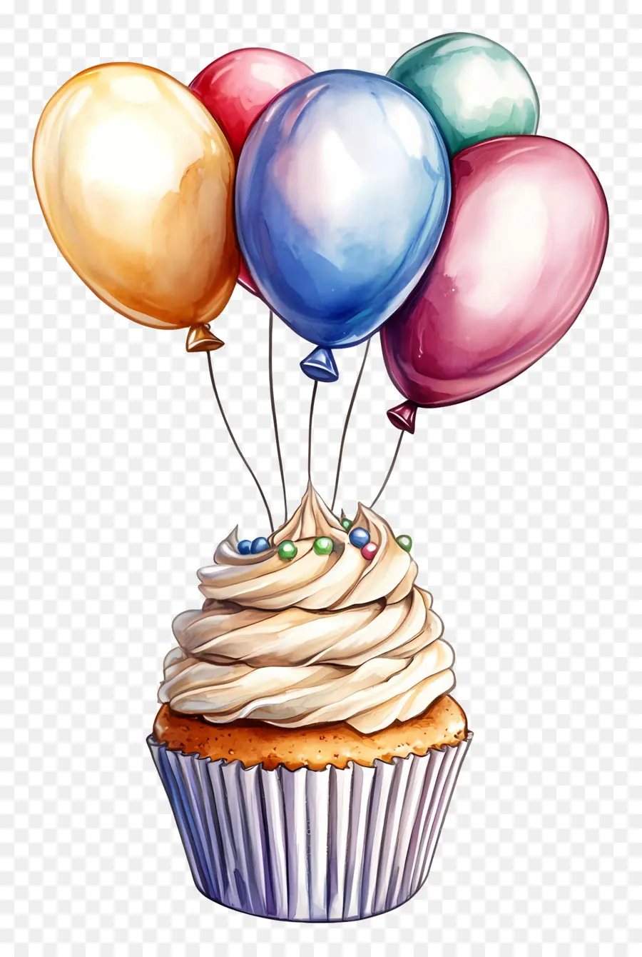 Bolinho De Aniversário，Cupcake Com Balões PNG