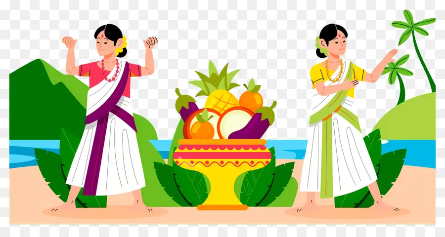 Feliz Onam，Dança Tradicional E Frutas PNG