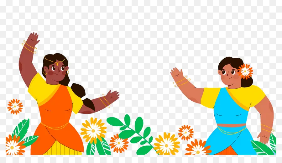 Feliz Onam，Duas Mulheres Dançando PNG