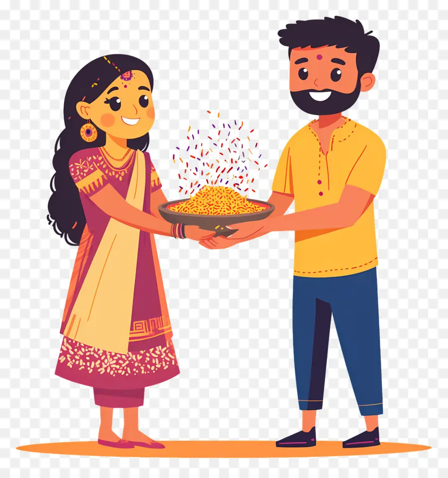 Feliz Raksha Bandhan，Casal Com Comida PNG