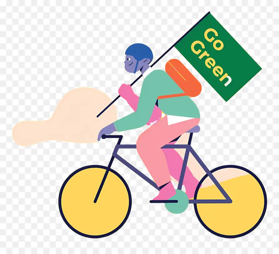 Dia Mundial Sem Carro，Ciclista Com Bandeira Go Green PNG