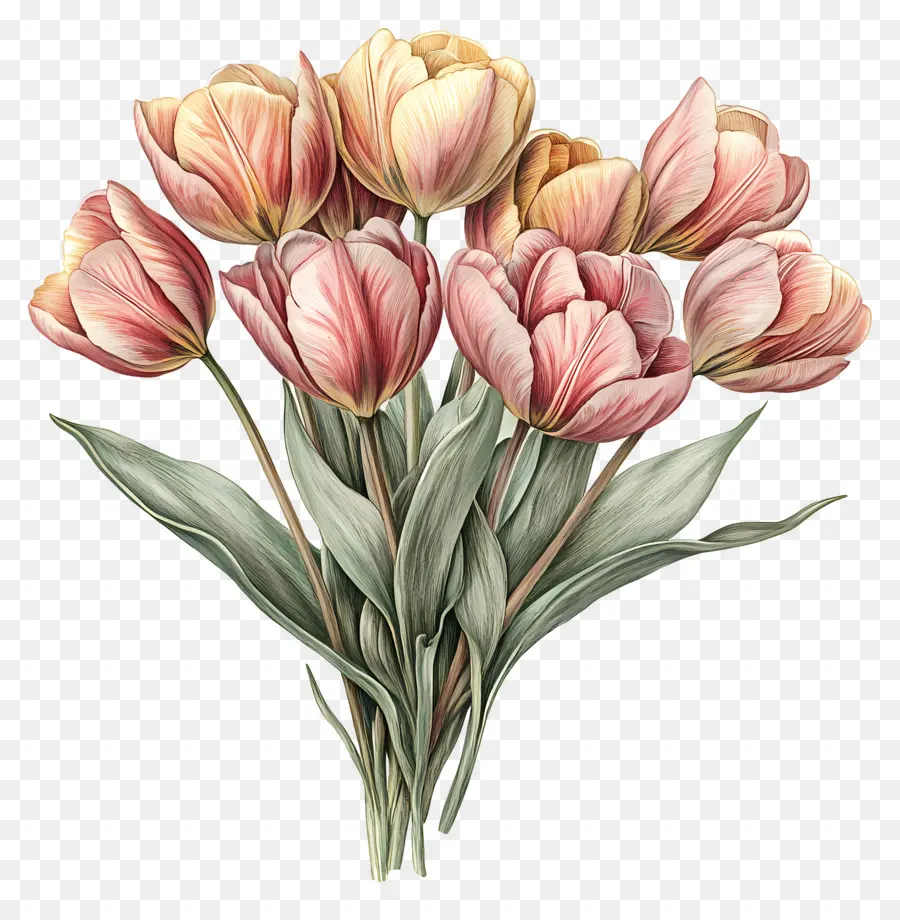 Buquê De Tulipas，Tulipas Rosa PNG