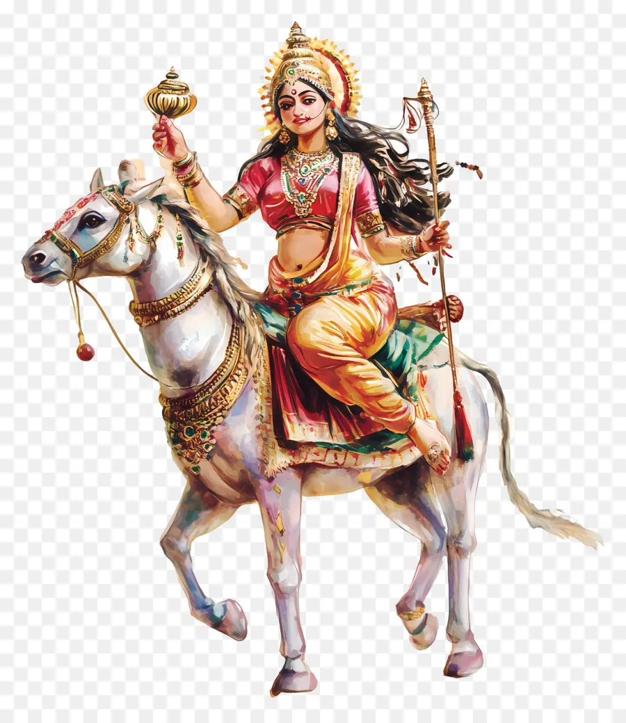 Maha Saptami，Deusa A Cavalo PNG