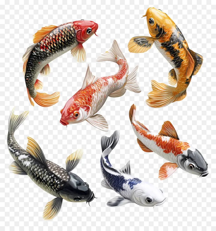 Grupo De Peixes，Peixe Koi Colorido PNG