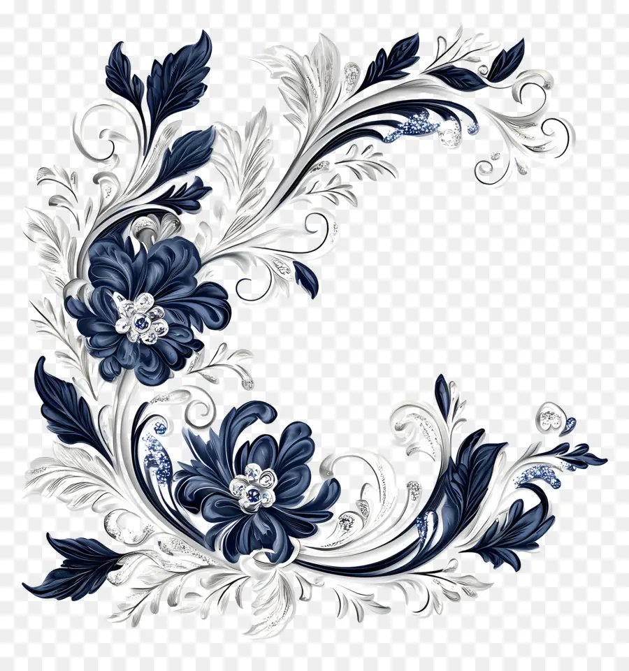 Linha De Casamento，Desenho Floral Azul PNG