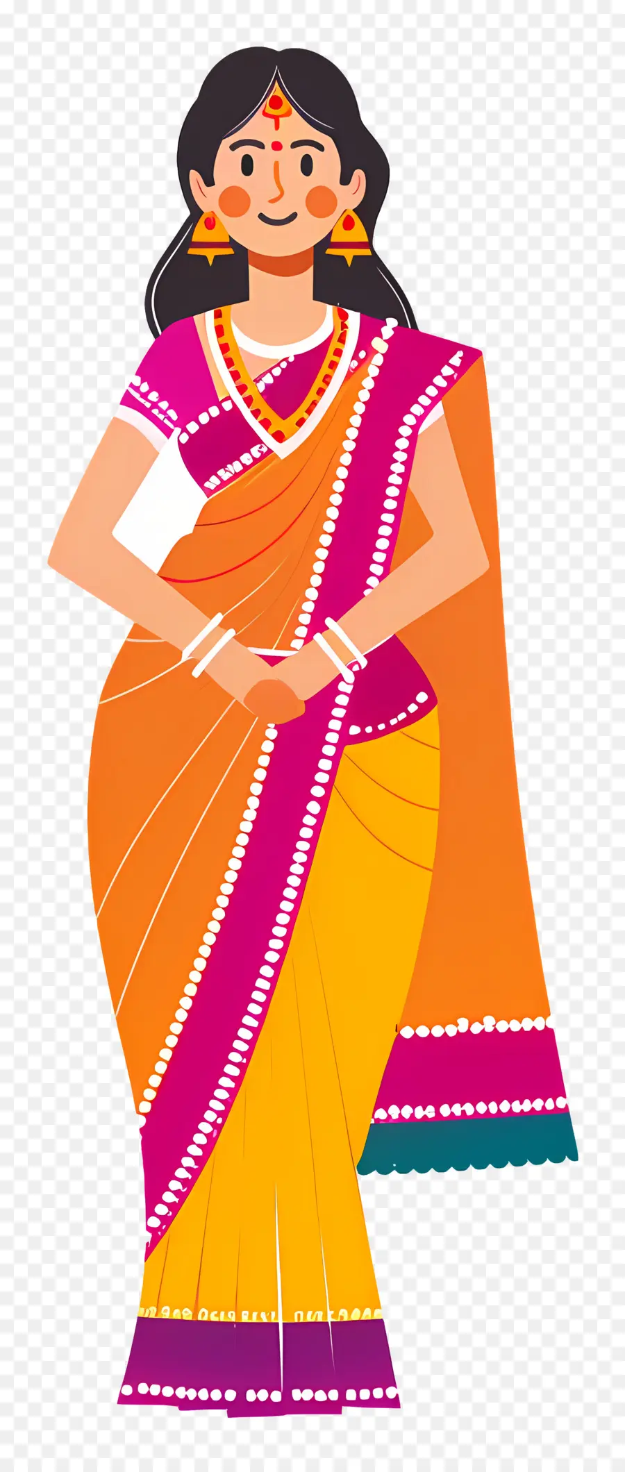 Saree Indiano，Mulher Em Vestido Tradicional PNG