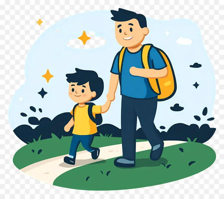 Indo Para A Escola Com O Papai，Pai E Filho PNG