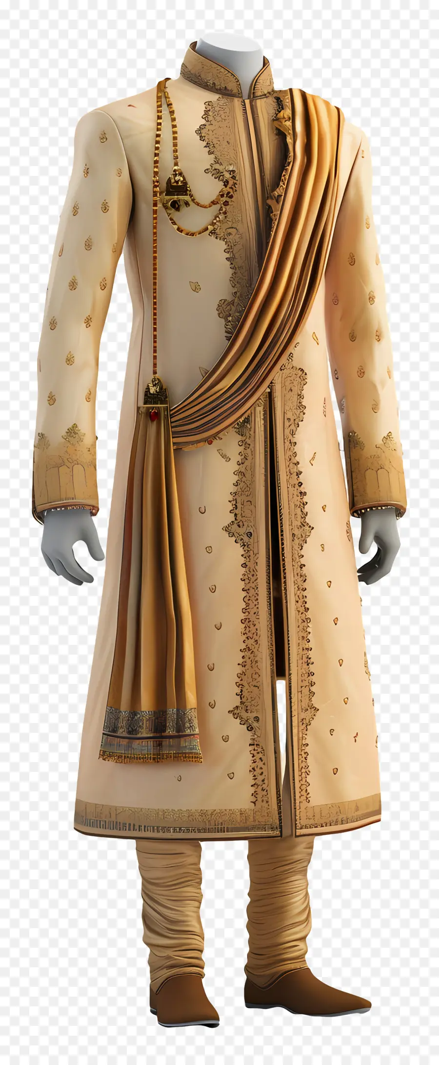 Traje Formal Indiano，Casaco Bordado Dourado PNG