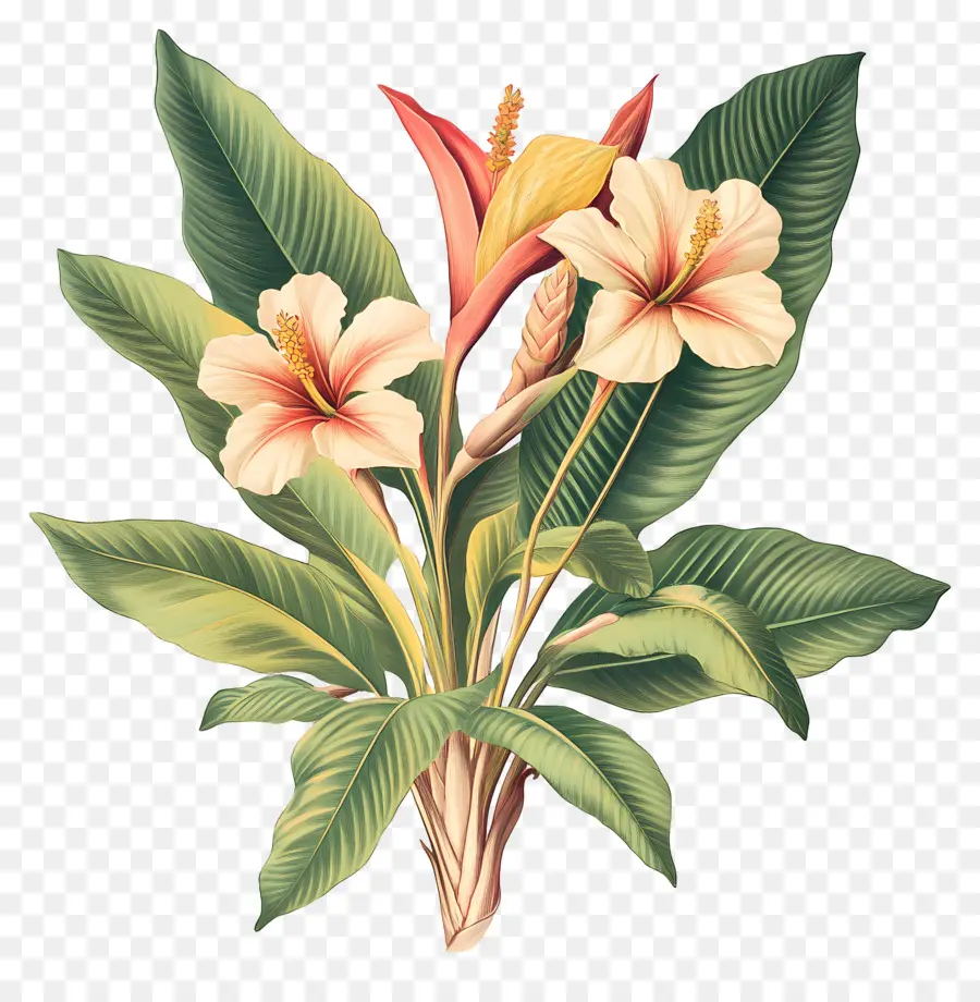 Flor Tropical，Folhas PNG