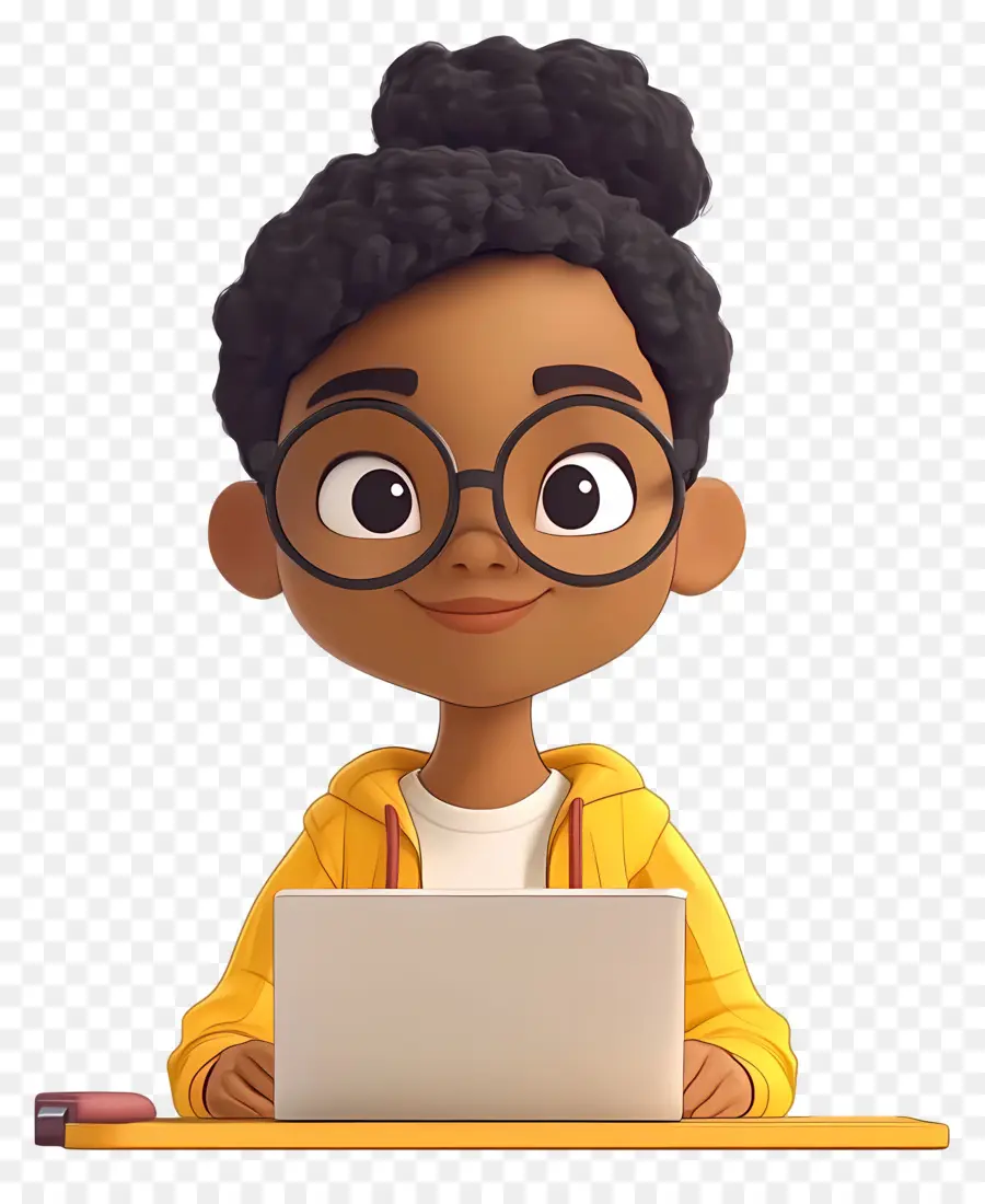 Aluno Animado，Menina Com Laptop PNG