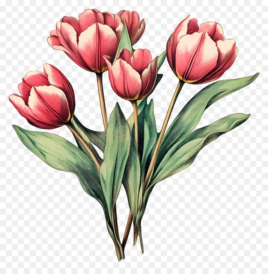 Buquê De Tulipas，Tulipas Rosa PNG