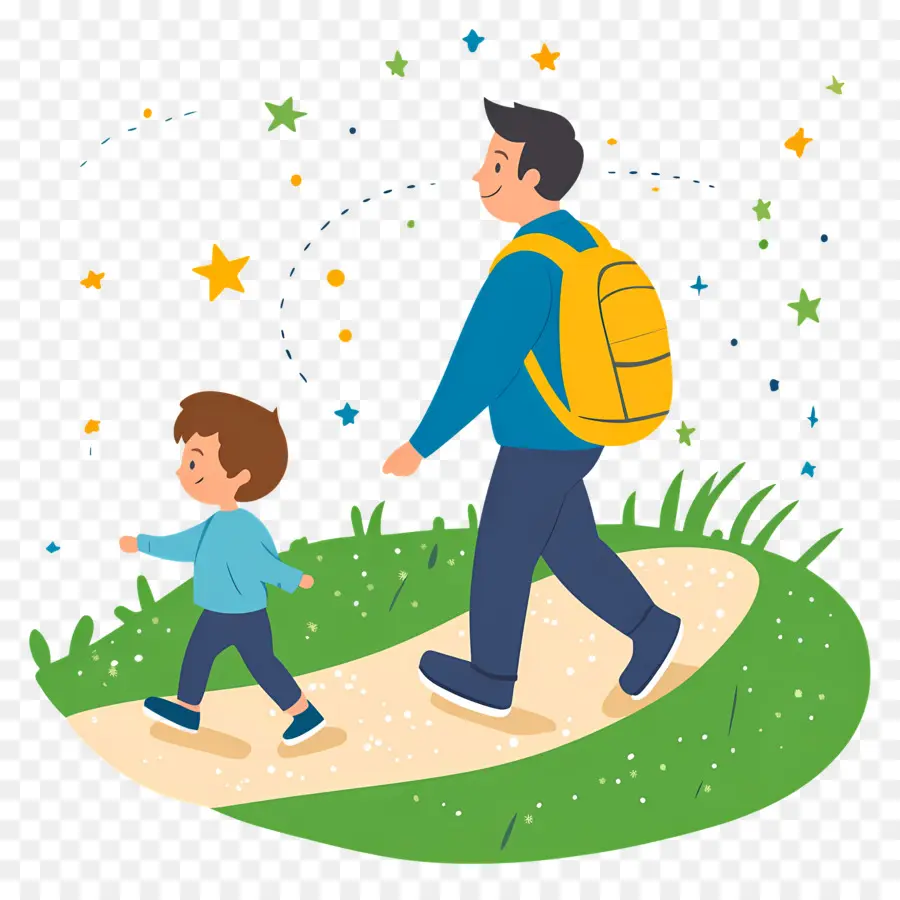 Indo Para A Escola Com O Papai，Pai E Filho Caminhando PNG