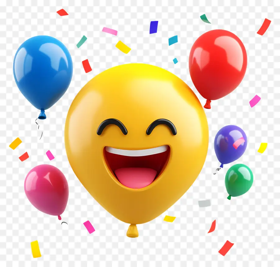 Emoji De Aniversário，Rosto Sorridente Com Balões PNG