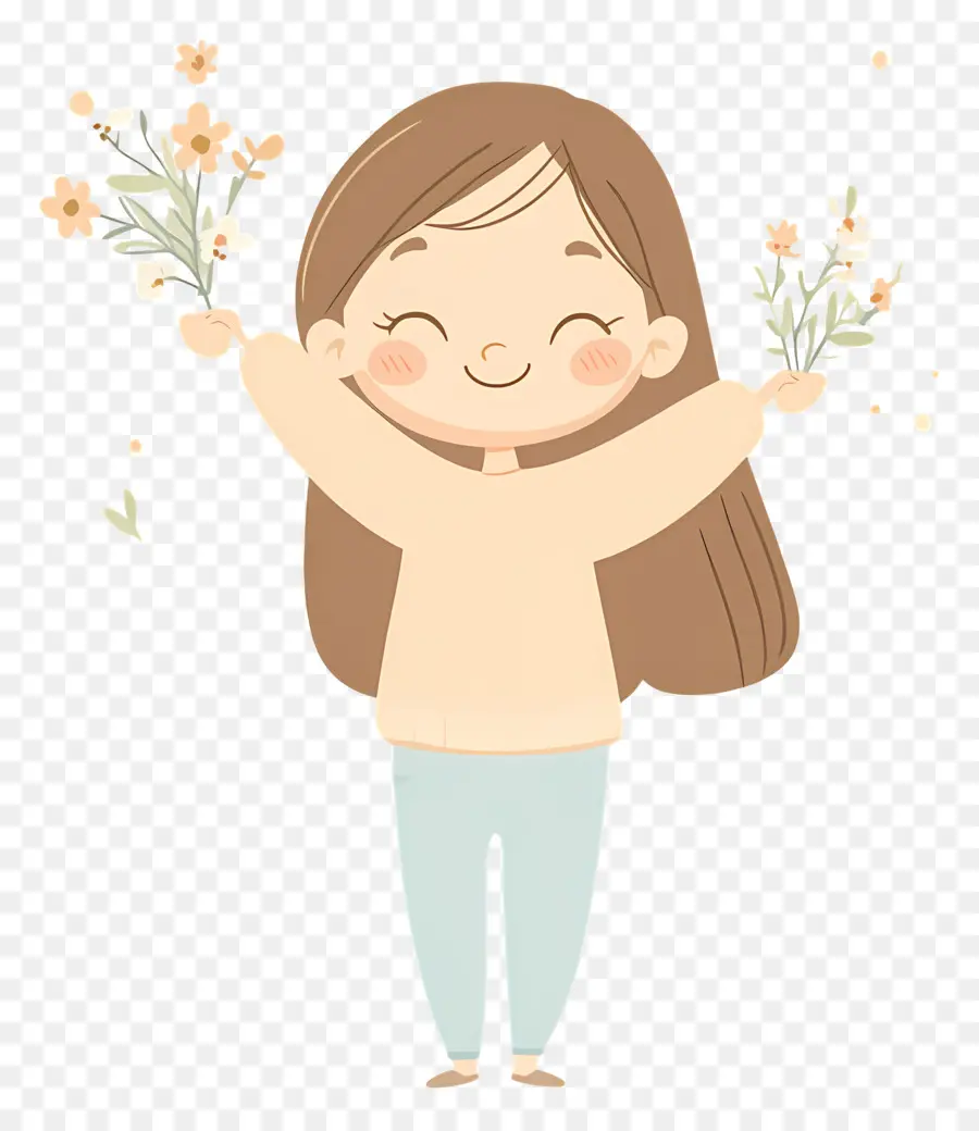 Garota Feliz，Menina Com Flores PNG