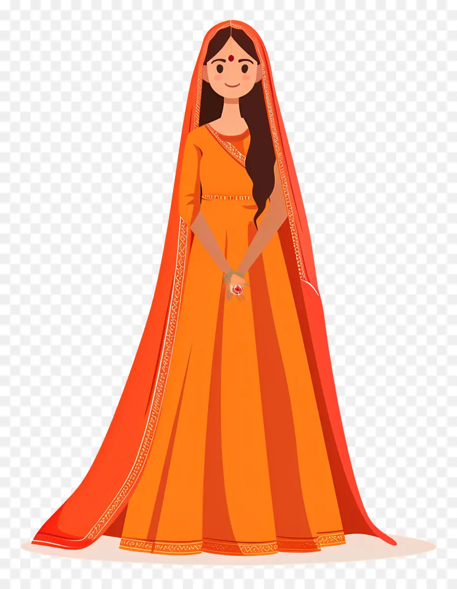 Noiva Indiana，Mulher De Vestido Laranja PNG