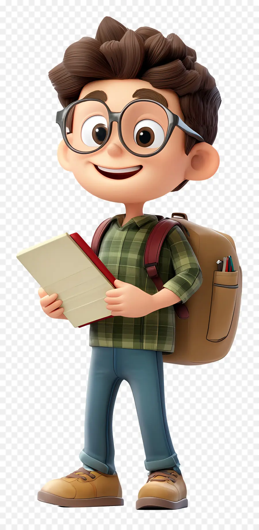 Aluno Animado，Menino Com óculos E Livro PNG