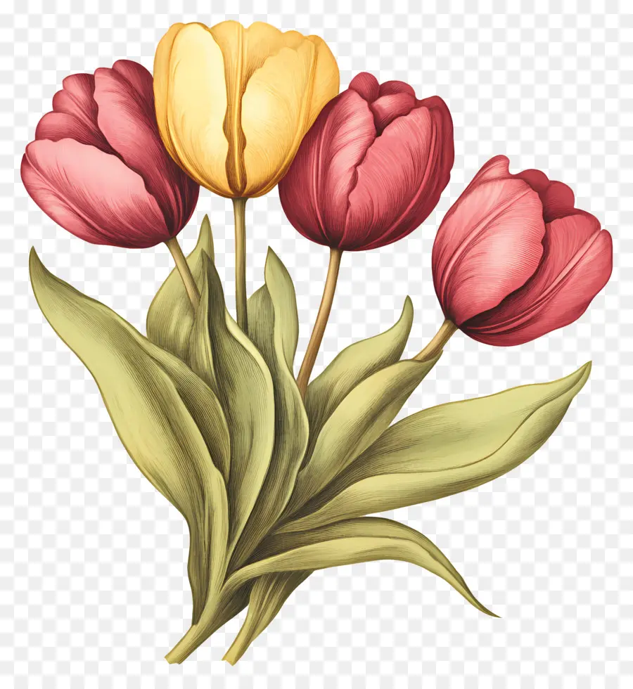 Buquê De Tulipas，Tulipas Rosa PNG