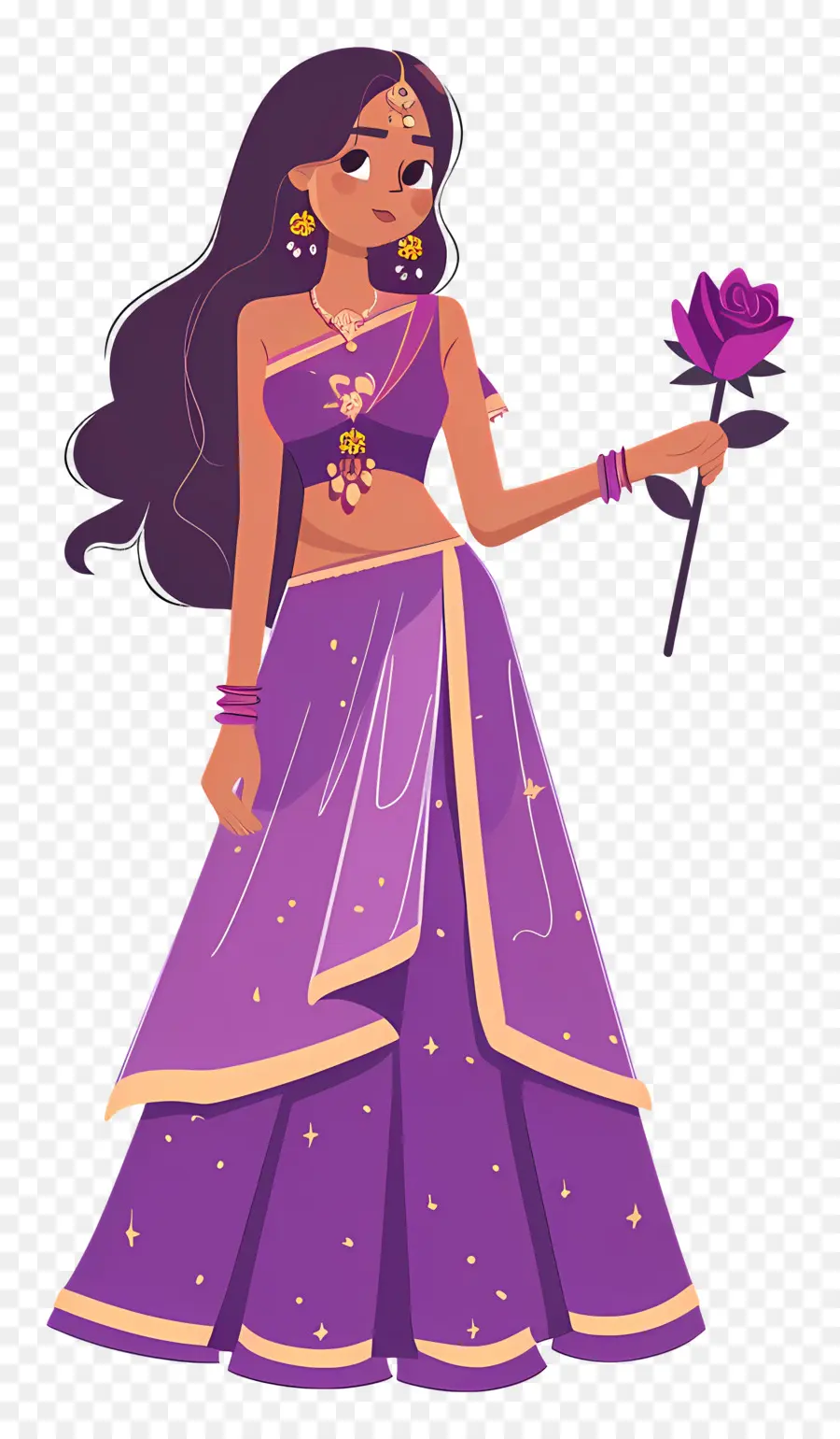 Desenho De Mulher Indiana，Mulher Em Vestido Tradicional PNG