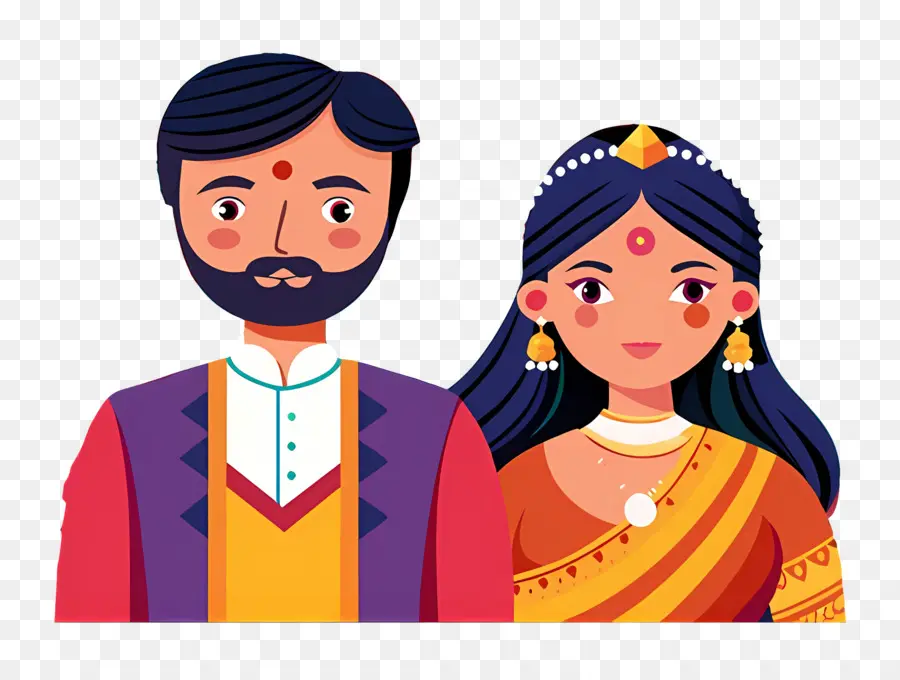 Casal De Noivos Indianos，Casal Em Traje Tradicional PNG