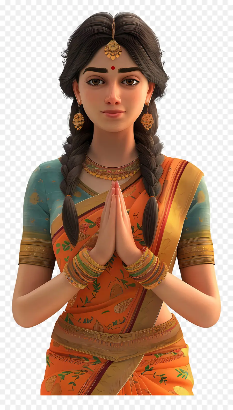 Mulher Indiana，Mulher Tradicional Em Saree Laranja PNG