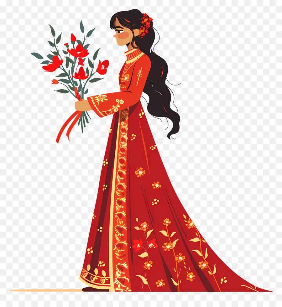 Noiva Dos Desenhos Animados，Mulher De Vestido Vermelho PNG