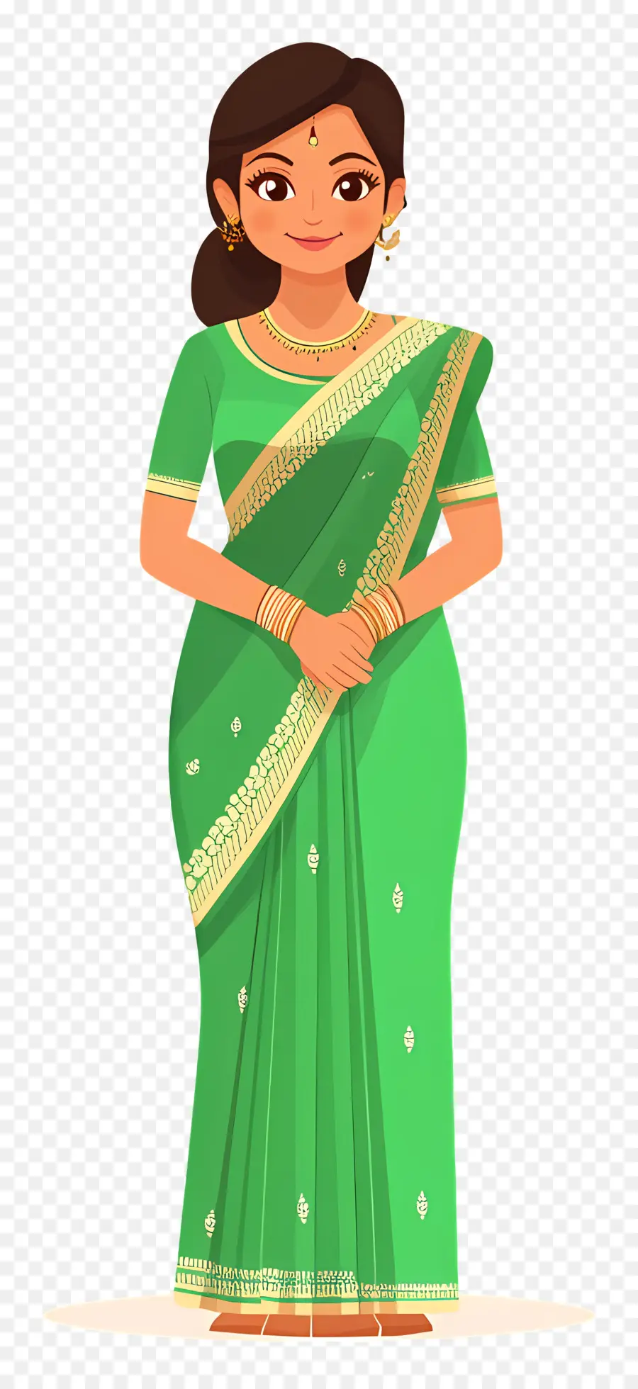 Garota Indiana，Mulher Em Saree Verde PNG