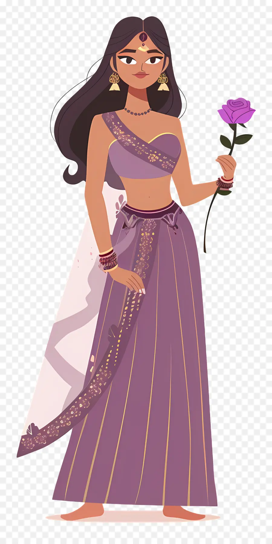 Desenho De Mulher Indiana，Mulher Em Vestido Tradicional PNG